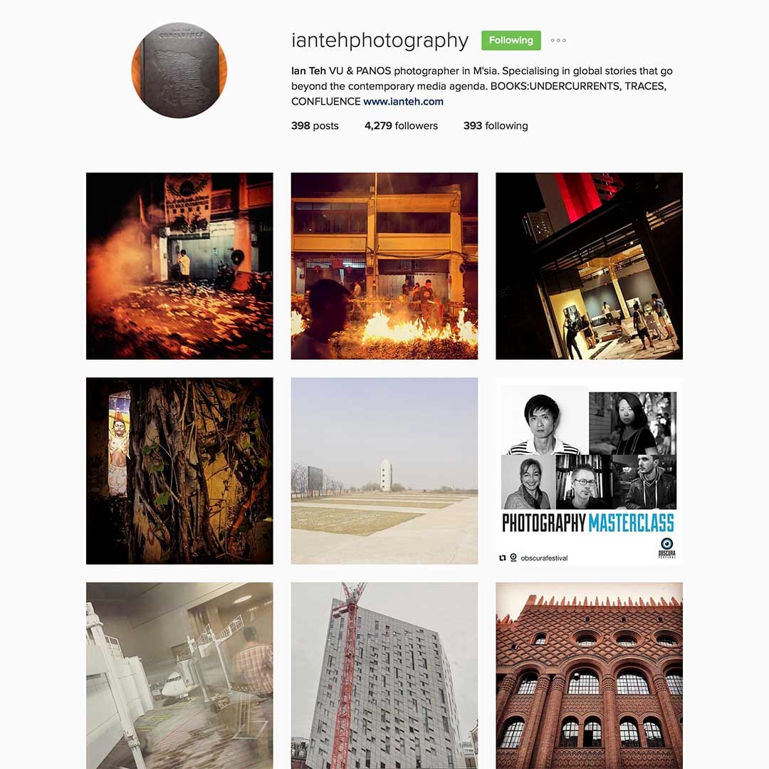 Ian Teh (@iantehphotography)，法國VU圖片社和Panos攝影師，為多個國際知名報刊供稿，發表系列作品包括Undercurrents (2008)、 Traces (2011)、Confluence (2014)。