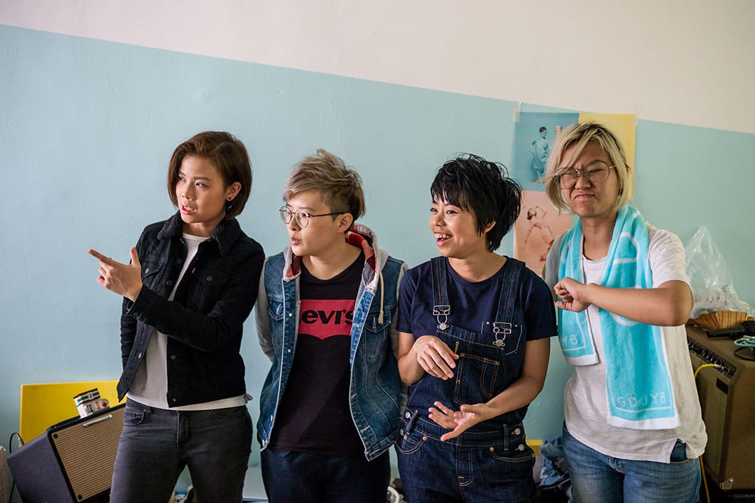 本地獨立樂隊「雞蛋蒸肉餅」（GDJYB）。左起-Heihei， Soft ，YY 及Soni。