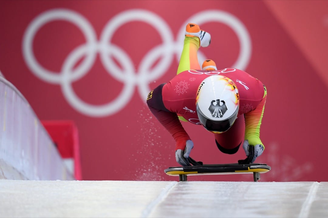 2018年2月13日，德国选手 Alexander Gassner 为男子俯式冰撬赛事进行练习滑行。