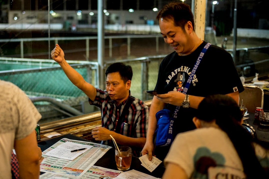 賽狗迷在餐廳近距離觀賞賽狗,為心儀的狗隻投注。