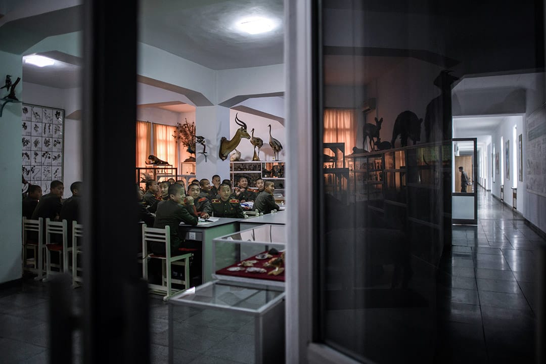 学生在万景台革命学校上生物课。