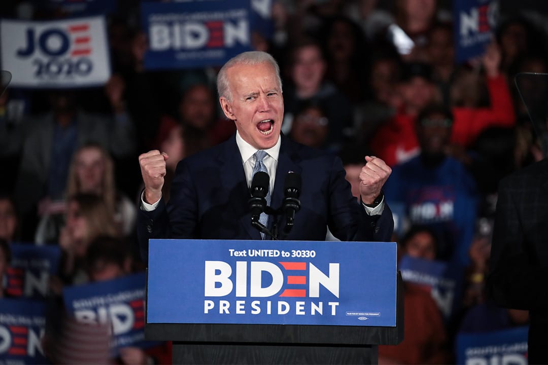 2020年2月29日，南卡羅來納州南卡羅來納大學選舉之夜集會，民主黨總統候選人前副總統拜登（Joe Biden）宣布贏得南卡羅來納州的民主黨初選。