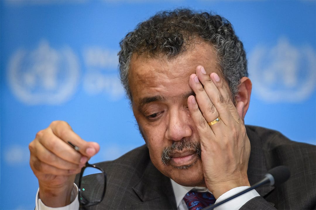 2020年2月28日,世界卫生组织总干事谭德塞在WHO总部出席新闻发布会。