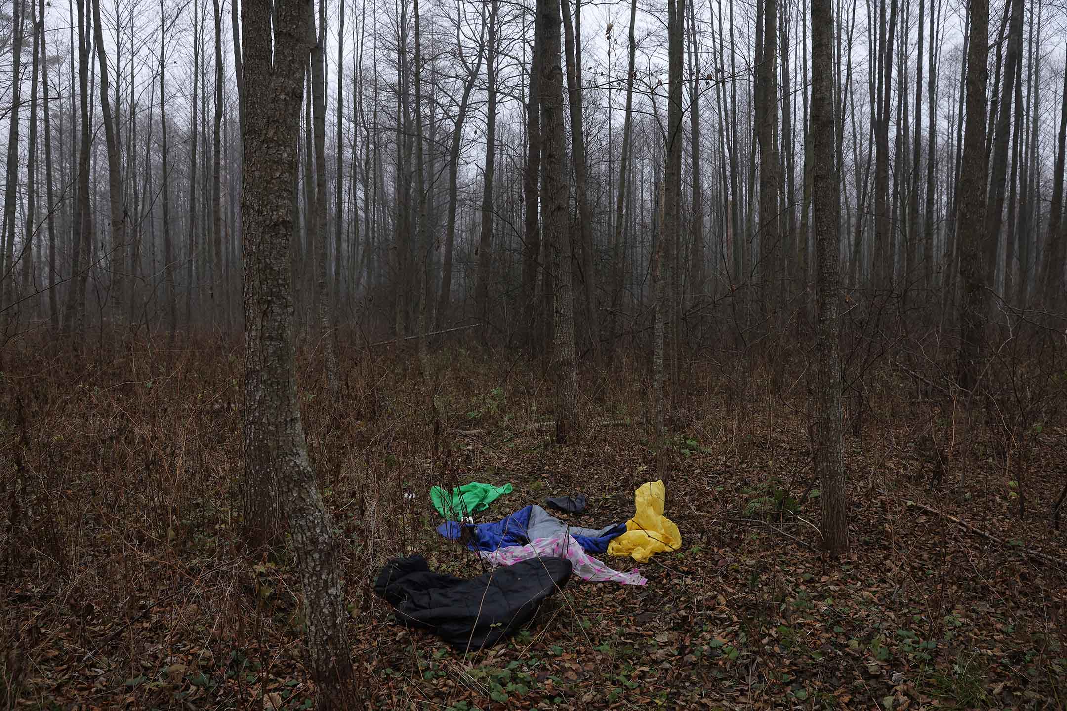 2021年11月14日，雨衣和睡袋等物品被遺棄在波蘭Narewka的森林當中。大批來自伊拉克、敍利亞和也門的難民受白俄羅斯的旅遊簽證吸引，聚集在該國邊境打算偷渡進入波蘭以及歐盟地區，形成新的政治僵局。