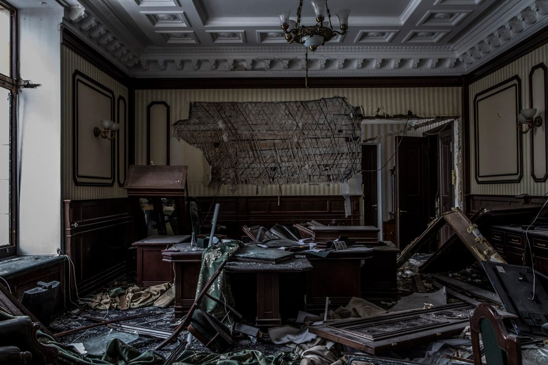 2022年3月9日,乌克兰第二大城市哈尔科夫,被俄军炮弹炸毁的州长办公大楼。