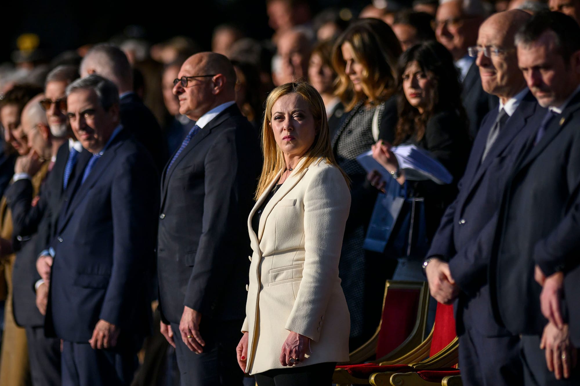 2023年3月22日,意大利,總理梅洛尼在羅馬參與活動。攝:Antonio Masiello/Getty Images