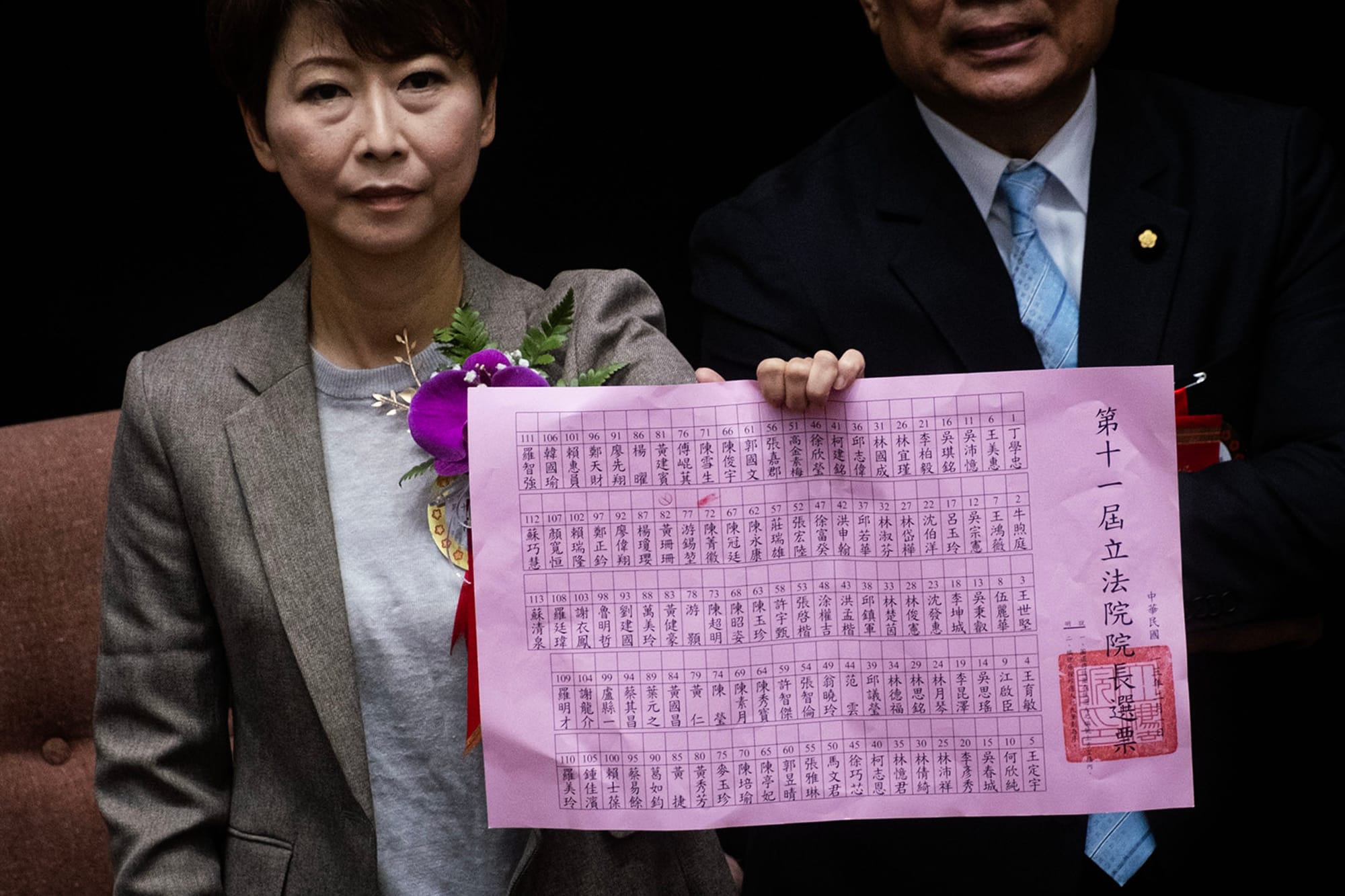 2024年2月1日，立法院，第11届立委今天报到并宣誓就职，进行立法院长选举期间，其中一张问题选票。摄：陈焯煇/端传媒