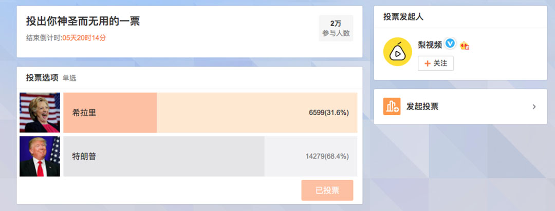 梨视频微博投票页面。