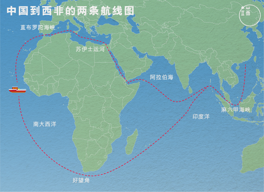 从中国到西非，可以选择两条航道。对于随着公司来到此地的中国船长、渔工而言，离家无非是为了讨生活，但中国渔船数量在三十年内暴增了35.6倍，却让当地居民很“有感”