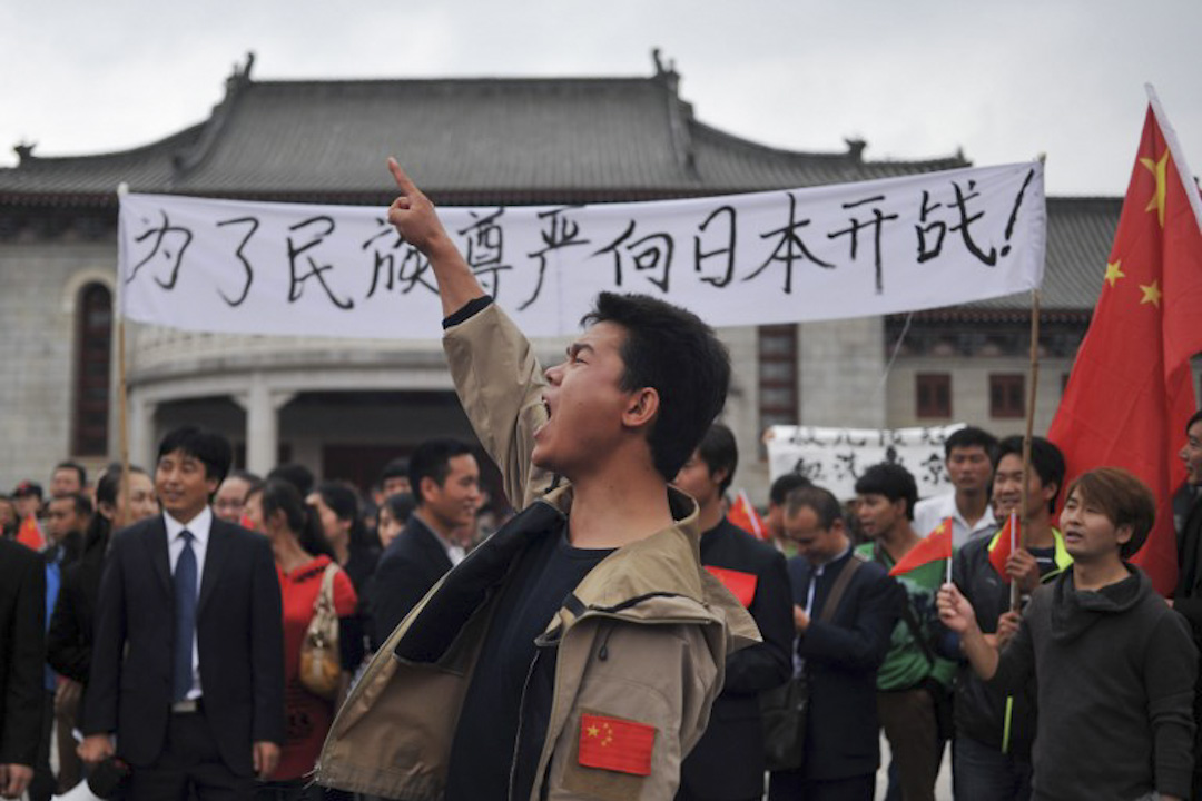 2012年9月18,中国的示威者在云南昆明发起保卫钓鱼岛抗议。