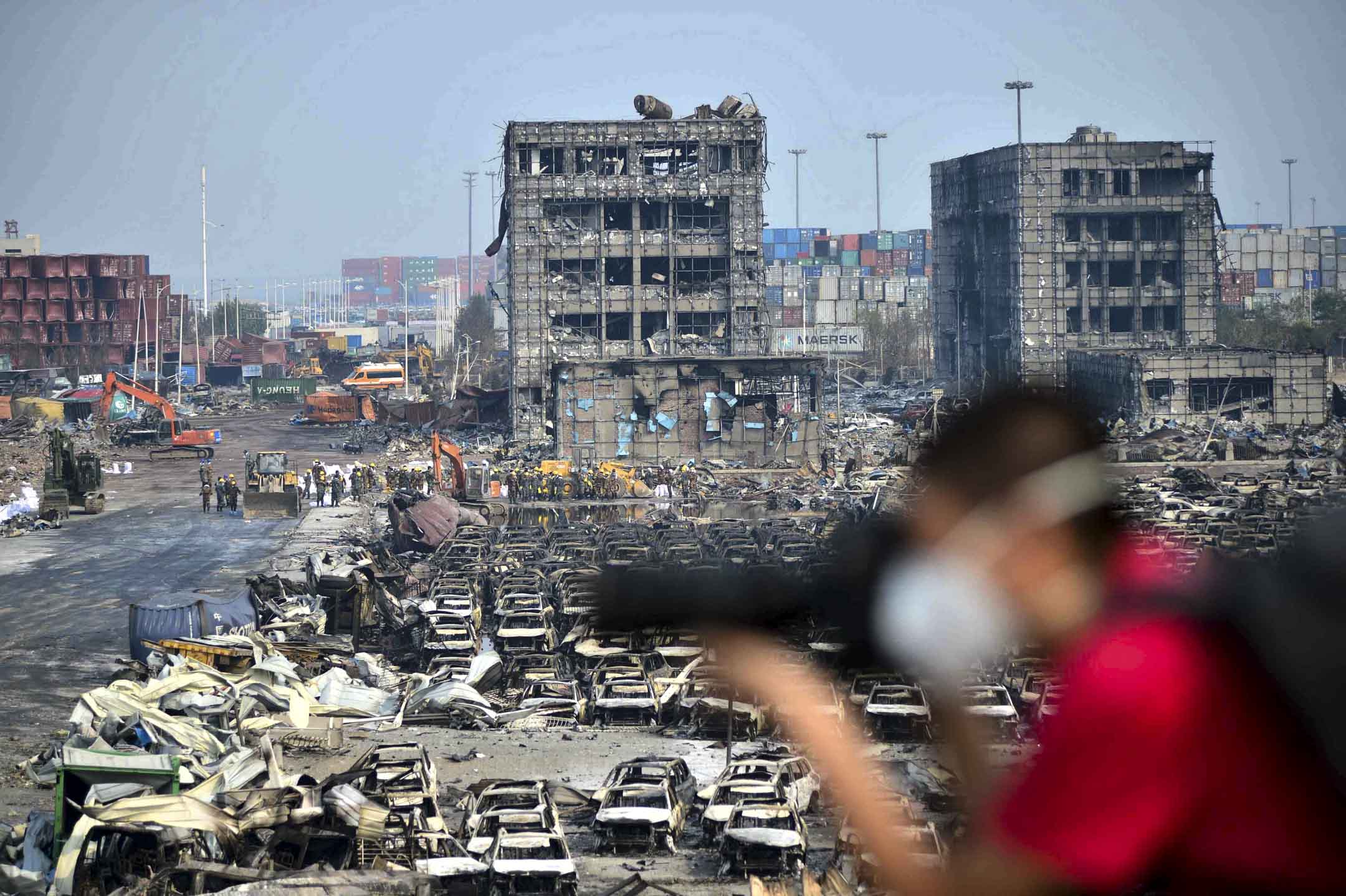 2015年8月17日，天津大爆炸现场。