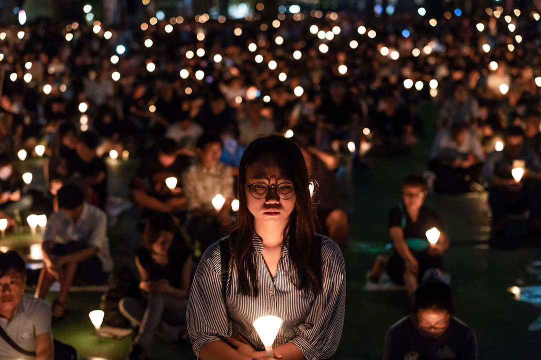 2018年6月4日，香港维多利亚公园的六四烛光集会。