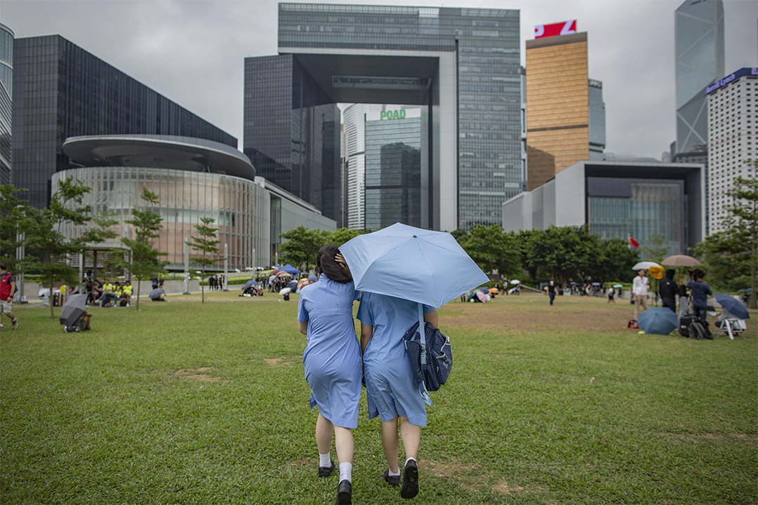 2019年6月18日，学生在添马公园进行罢课。