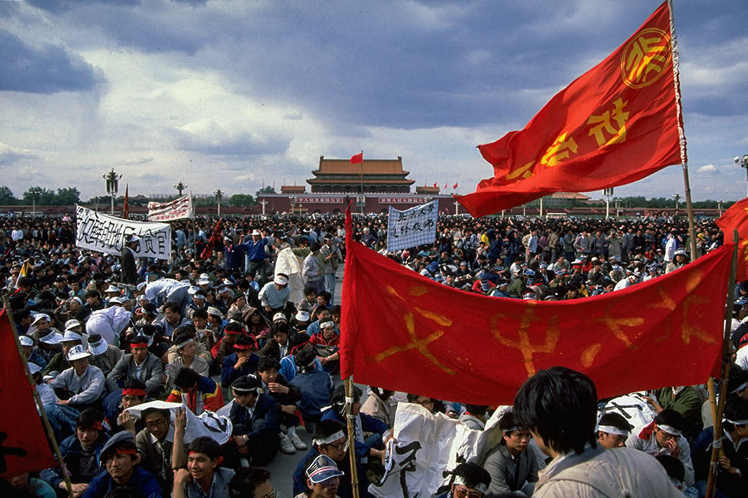 六四学运期间，天安门广场内的学生。