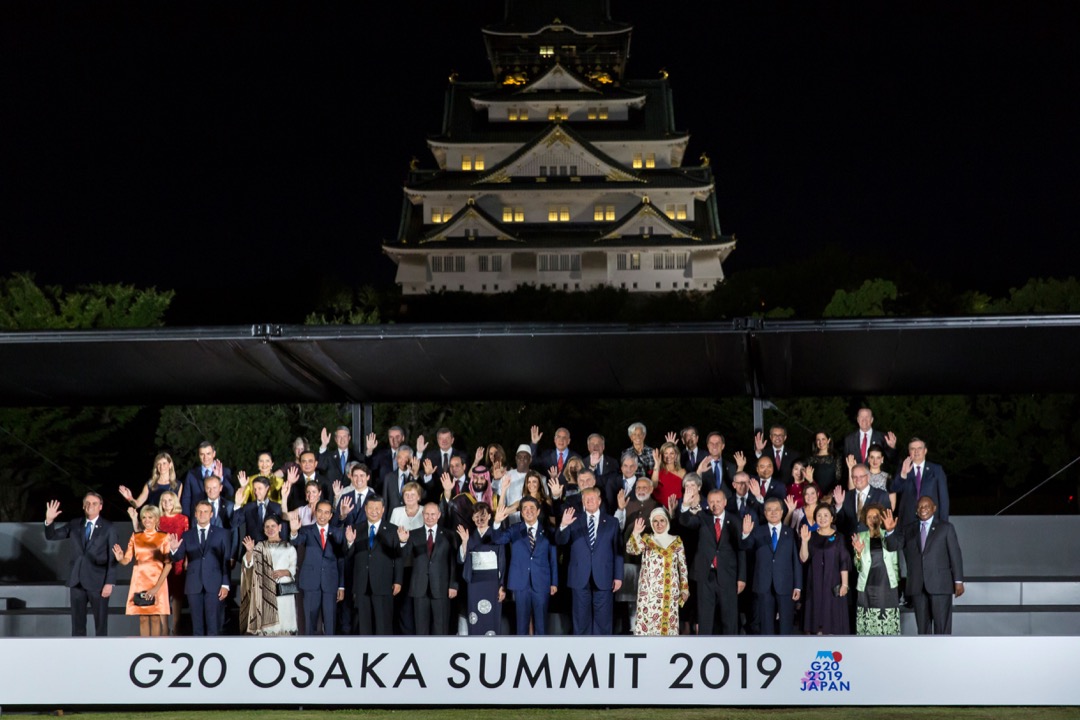 Ｇ20的領導人被安排在城門前面拍大合照。