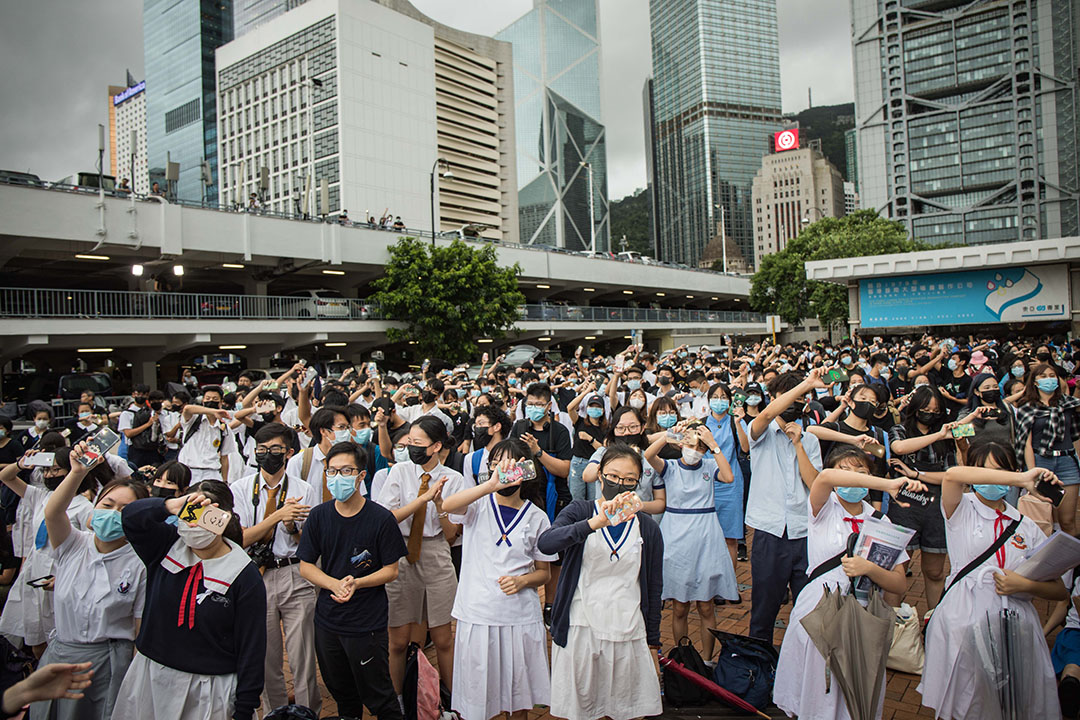 2019年9月2日，中环爱丁堡广场上举行中学生罢课集会。