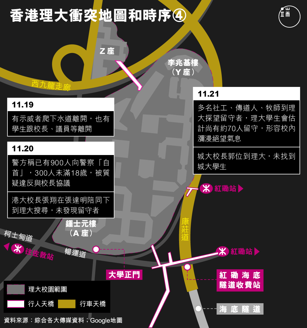 香港理大衝突地圖和時序（4）