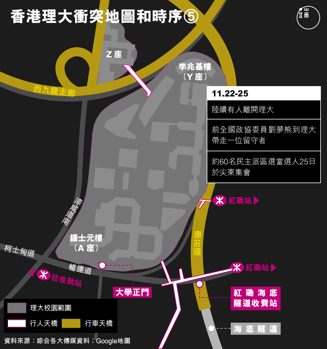 香港理大衝突地圖和時序（5）