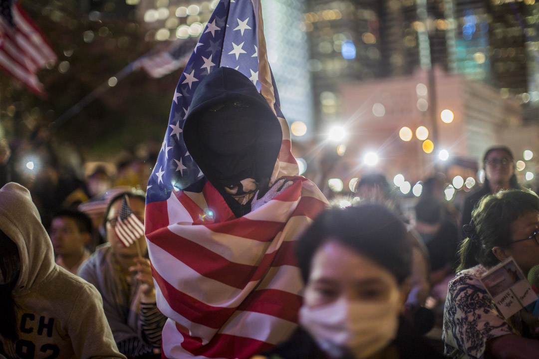 2019年11月28日，香港中环爱丁堡广场，民众集会感谢美国通过《香港人权与民主法案》。