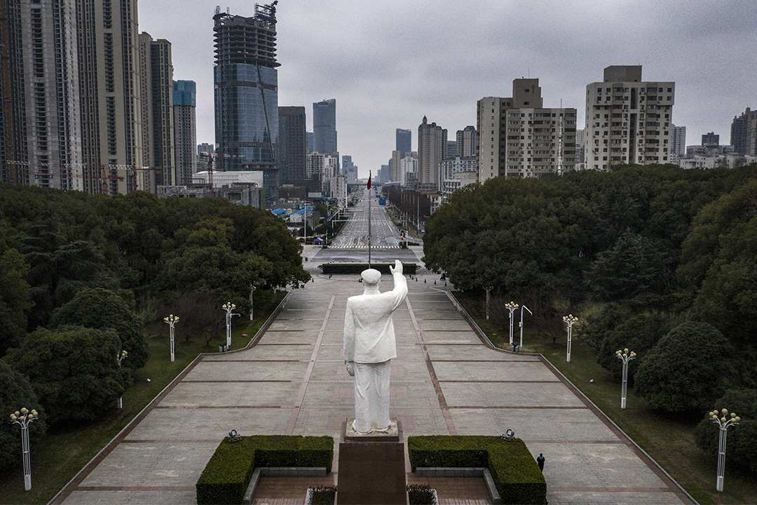 2020年2月7日，中国湖北省武汉市空荡荡的街道。