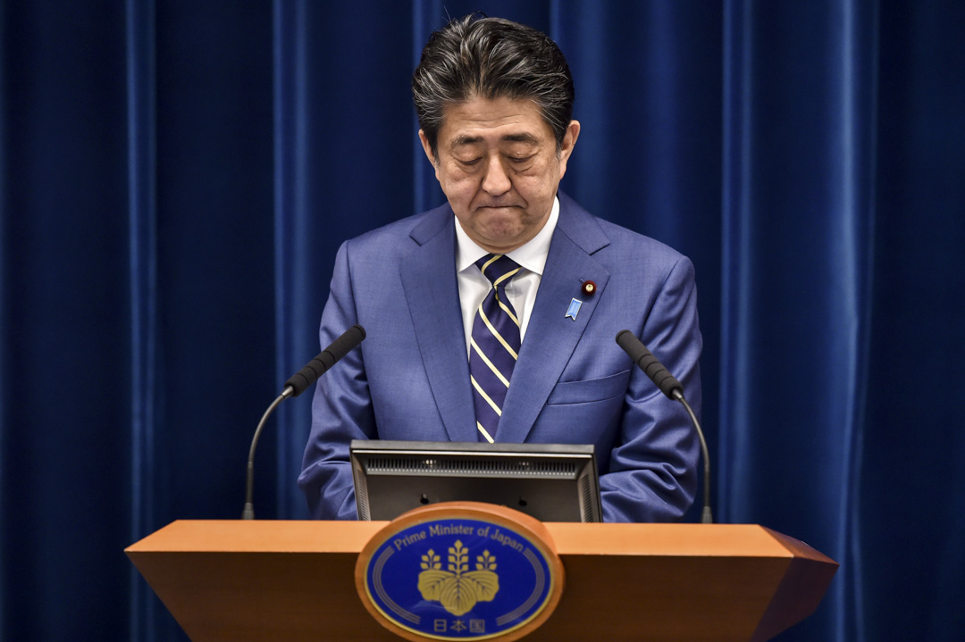 2020年3月28日，日本首相安倍晋三在东京首相官邸召开记者会。