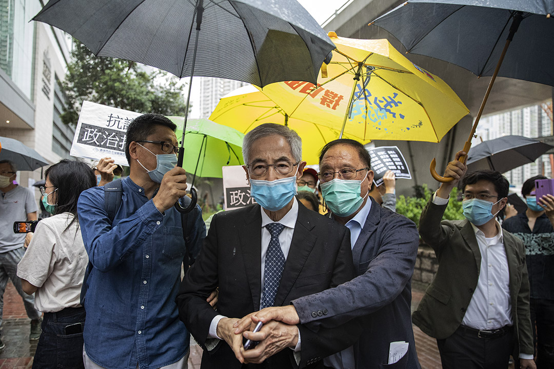 2020年5月18日香港，黎智英、李柱铭等15人涉非法集结于西九龙法院提堂审讯。