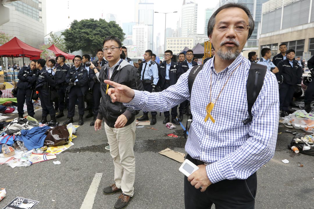  2014年12月11日，立法会议员张超雄在金钟占领现场。