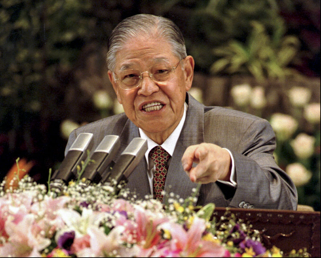 1997年5月15日，台湾总统李登辉在台北总统府举行的新闻发布会上。