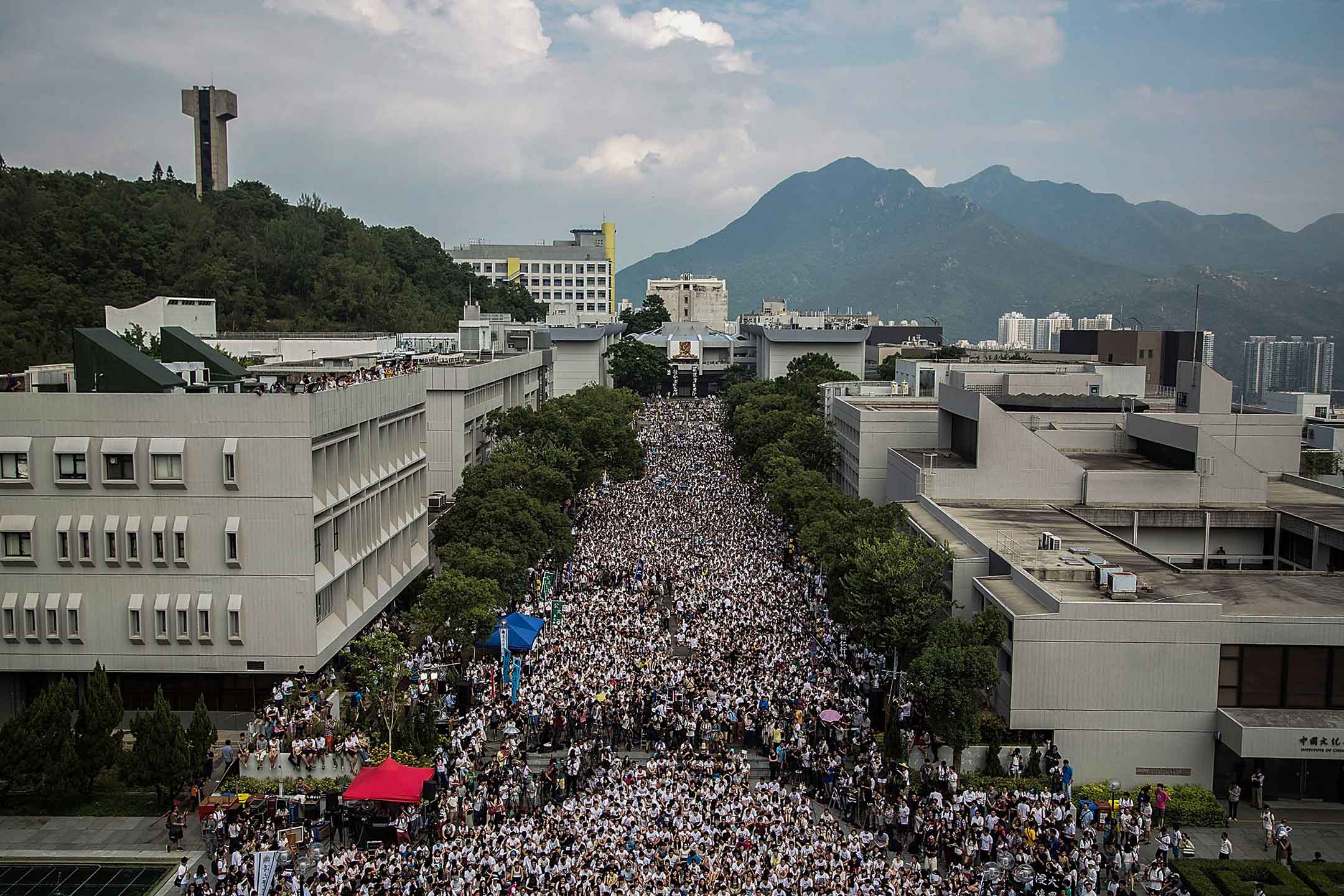 2014年9月22日香港，学生参加香港中文大学举行的集会。