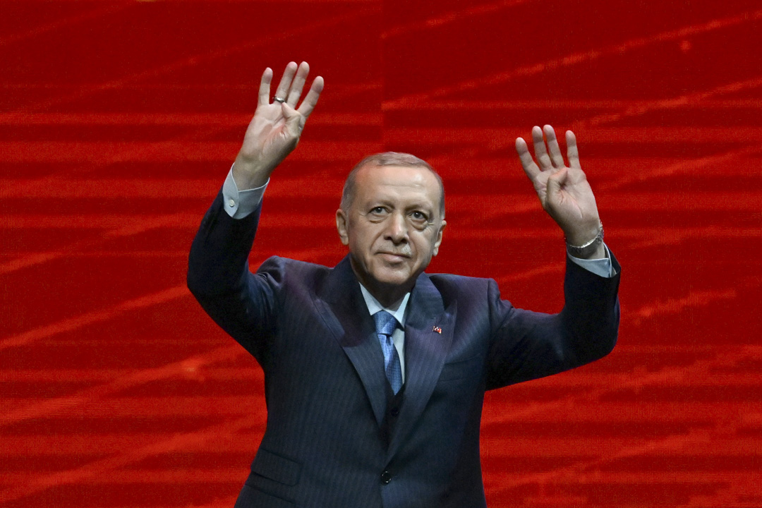 2023年5月22日，土耳其总统总统埃尔多安（Recep Tayyip Erdoğan）出席土耳其伊斯坦堡的选举活动。摄：Serhat Cagdas/Anadolu Agency via Getty Images