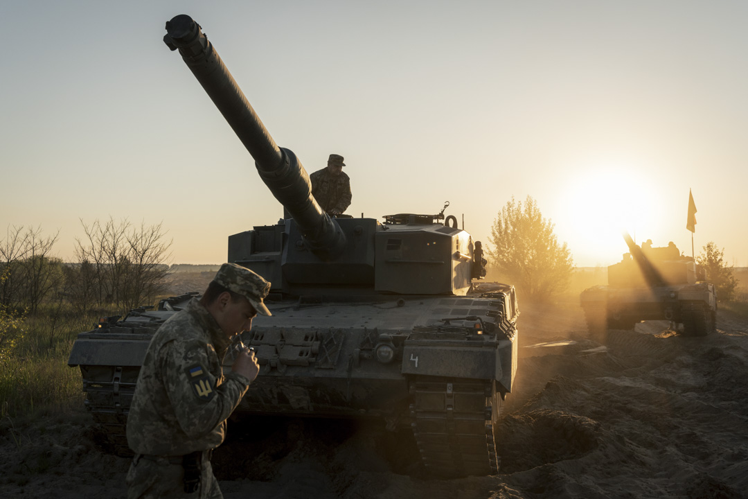 2023年5月14日，烏克蘭軍方於試驗場對豹 2 坦克進行訓練。攝：Serhii Mykhalchuk/Global Images Ukraine via Getty Images