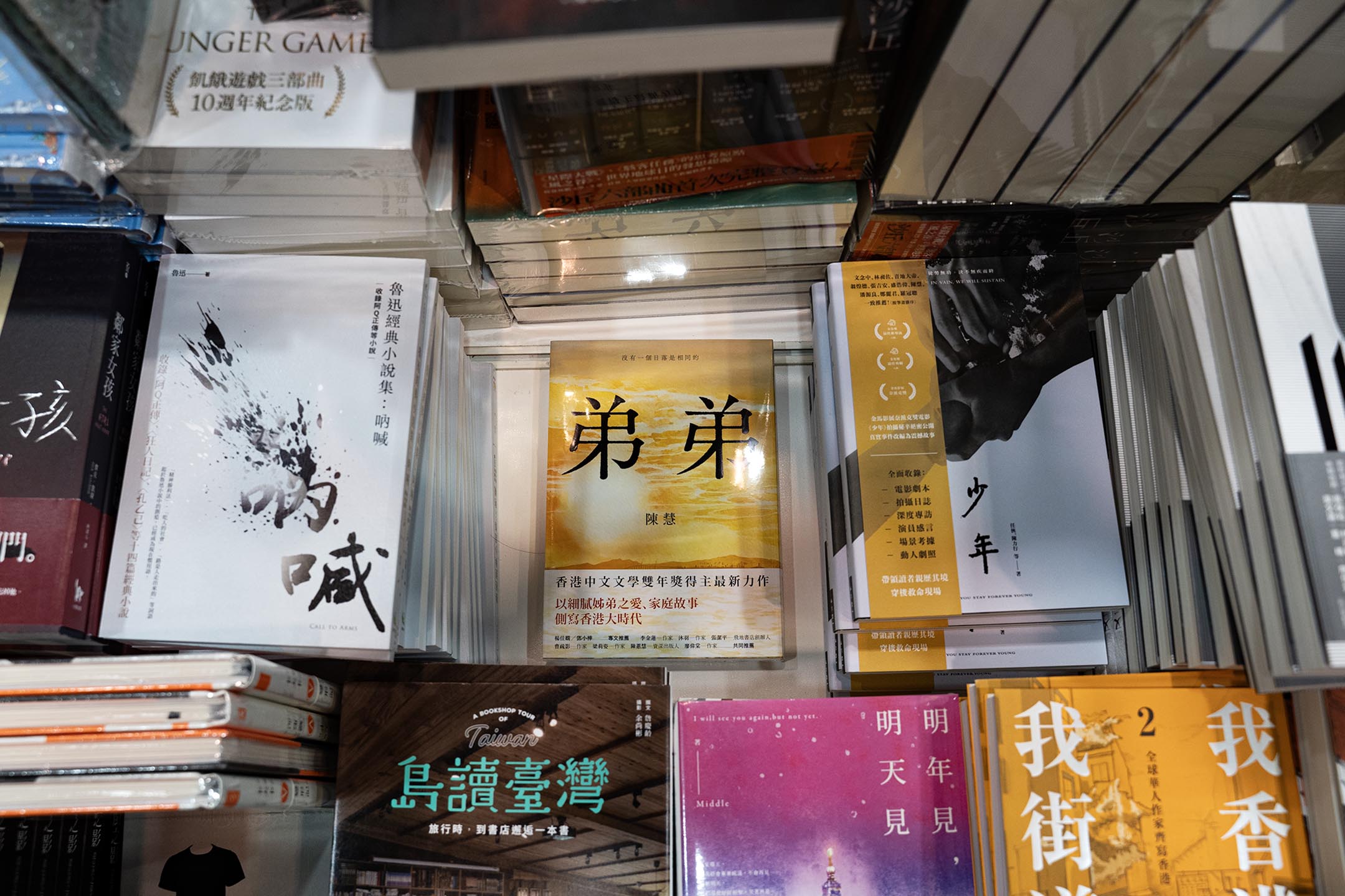 香港書展内擺放著陳慧的書《弟弟》。攝：林振東/端傳媒