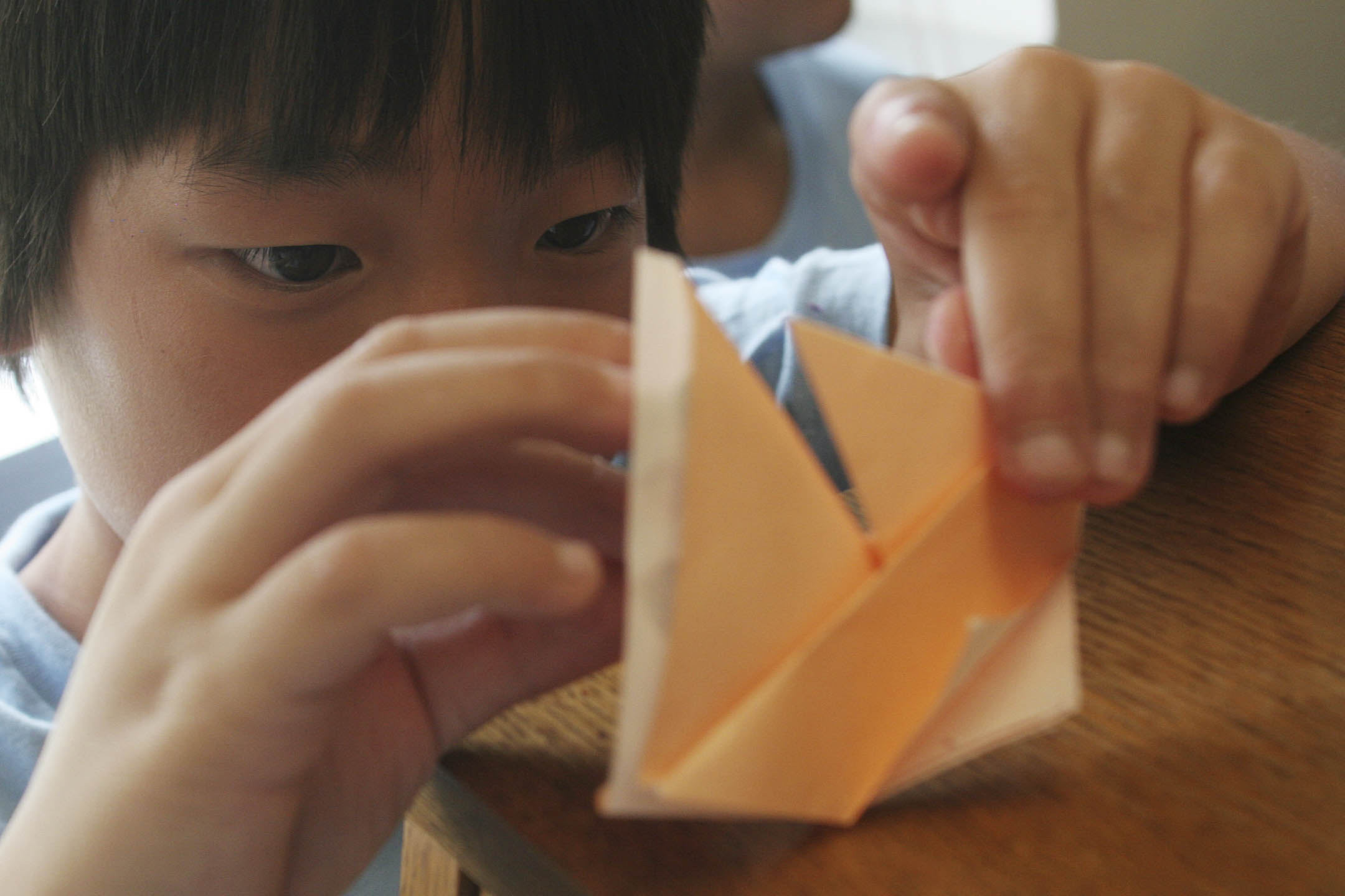 2012年10月7日，美国维吉尼亚州，从韩国领养的8岁的小童，在由志愿机构主办的夏令营中，专心制作一艘折纸船。摄：Mark Gong/The The Washington Post via Getty Images