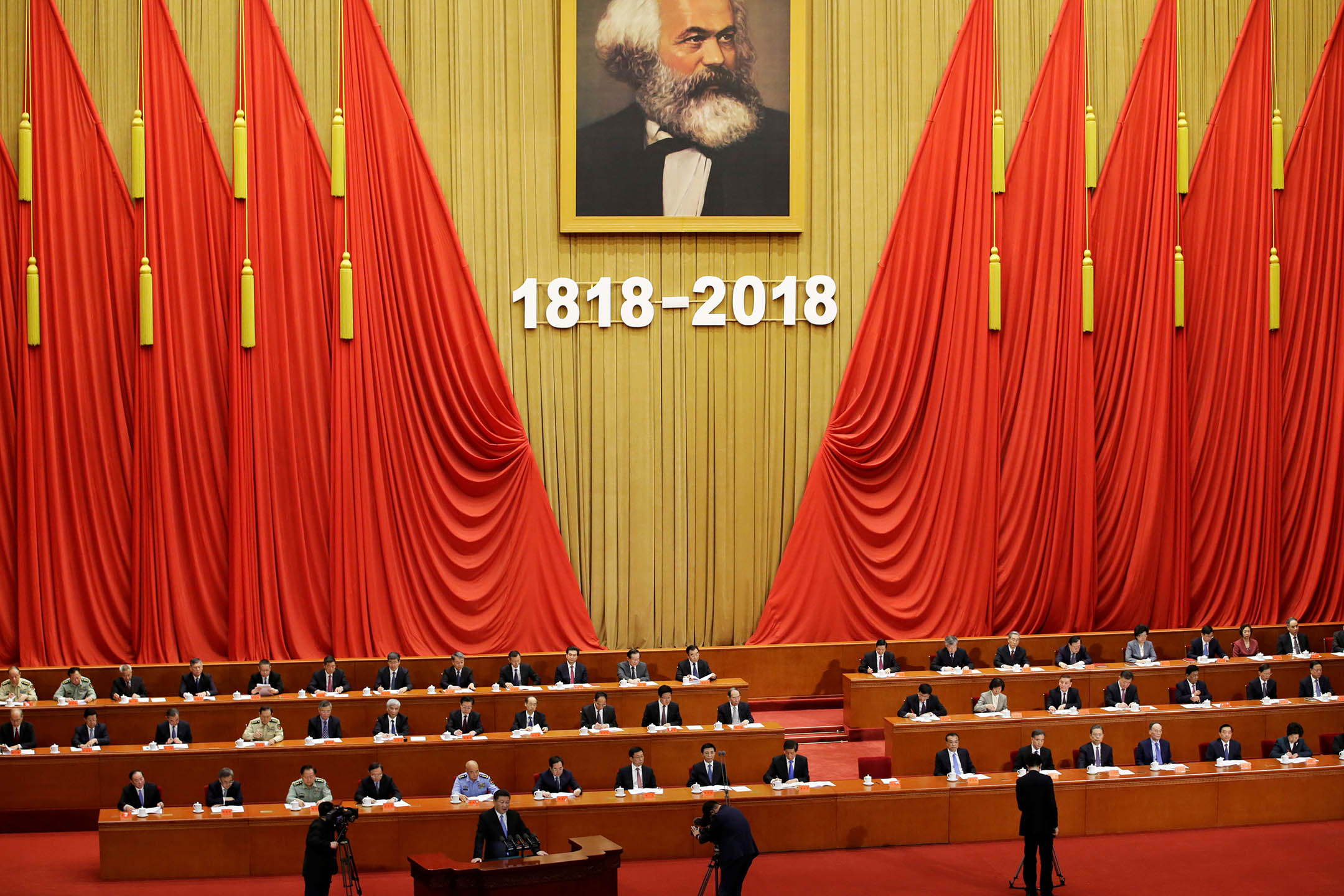 2018年5月4日，中国国家主席习近平在北京举行的马克思诞辰200周年纪念活动上发表讲话。摄：Jason Lee/Reuters/达志影像