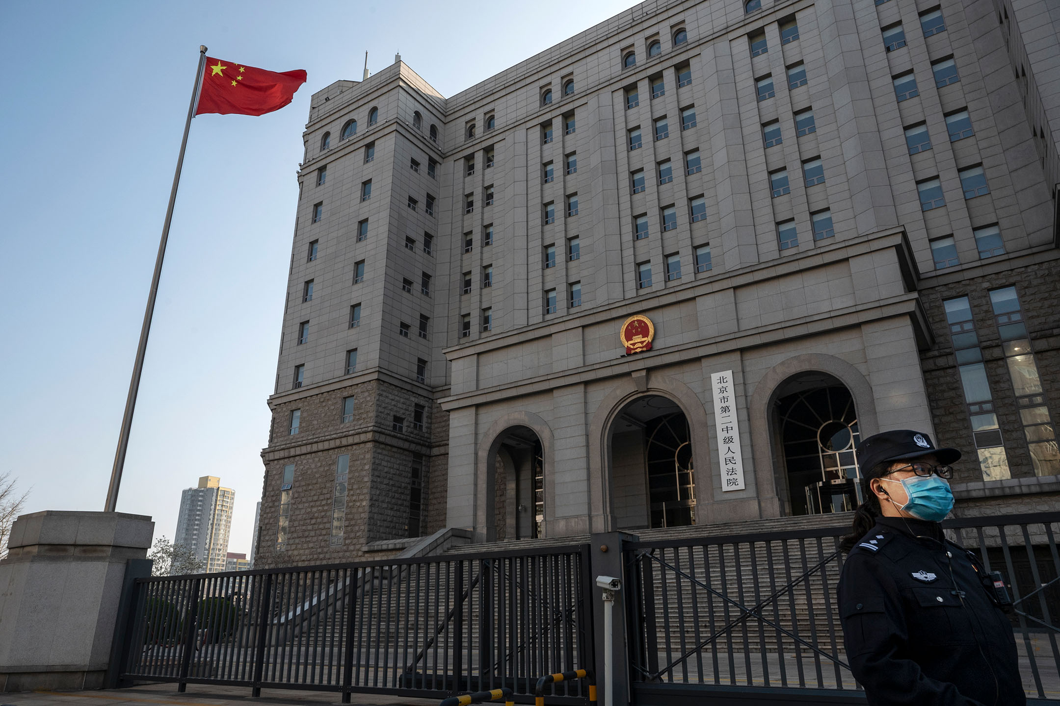 2022年3月31日，中国北京，北京第二中级人民法院。摄：Kevin Frayer/Getty Images