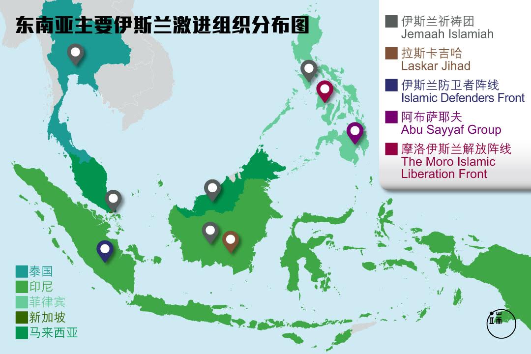 东南亚主要伊斯兰基金组织分布图图：端传媒设计部